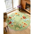 thumbnail image 3 of NEWLAKE Green Floral Area Rug, 4' Round, Machine Washable Rug, Non-slip Backing, 3 of 7