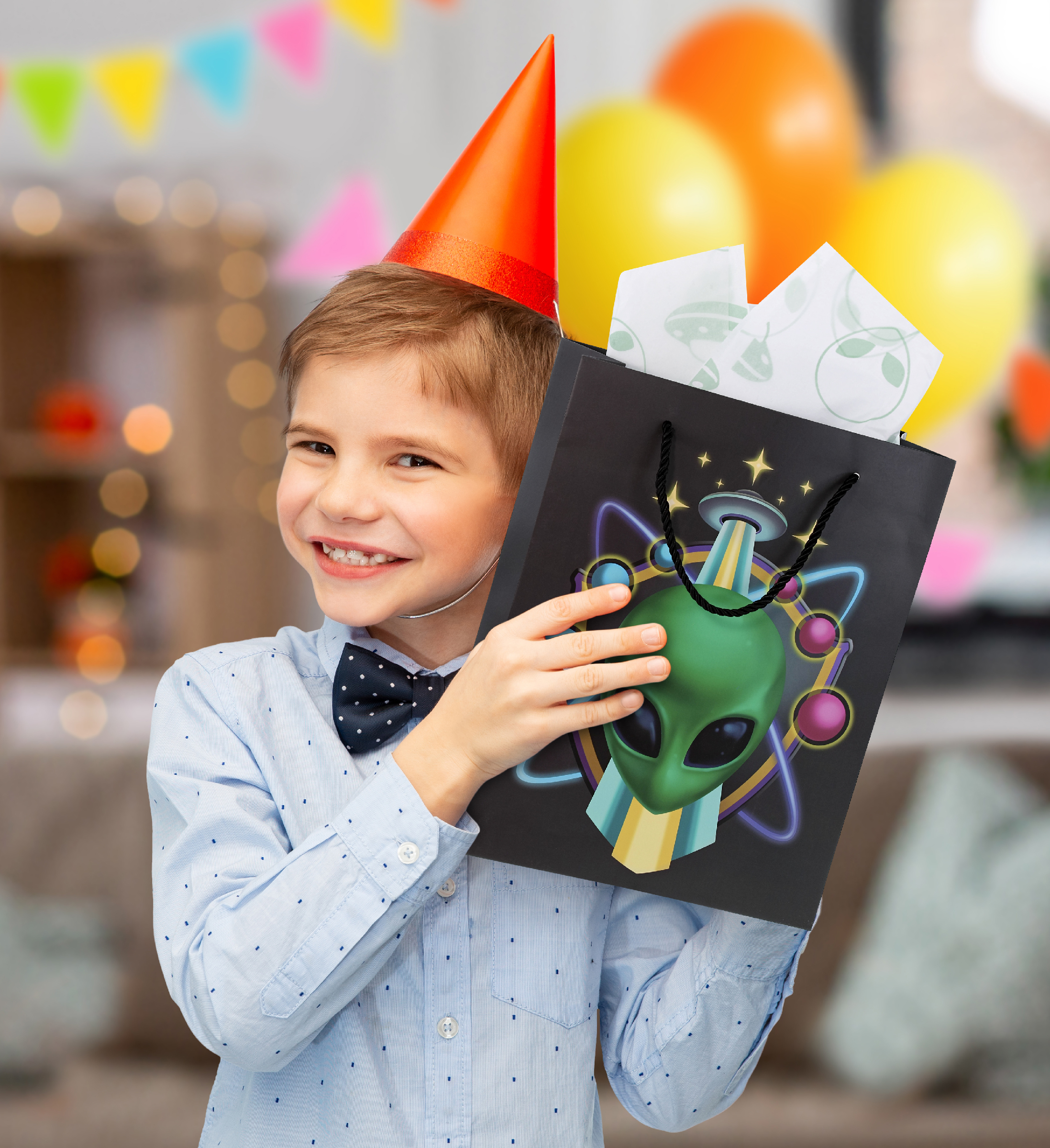 DolliBu Alien Large Gift Bag with Tissue Paper - Cute Space