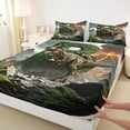 thumbnail image 4 of Metsweet Dino Tyrannosaurus Rex Queen Sheets 4 Pieces, Volcano Letter B Queen Sheet Sets, Green Brown,1 Fitted Sheet, 1 Flat Sheet and 2 Pillowcases, 4 of 5
