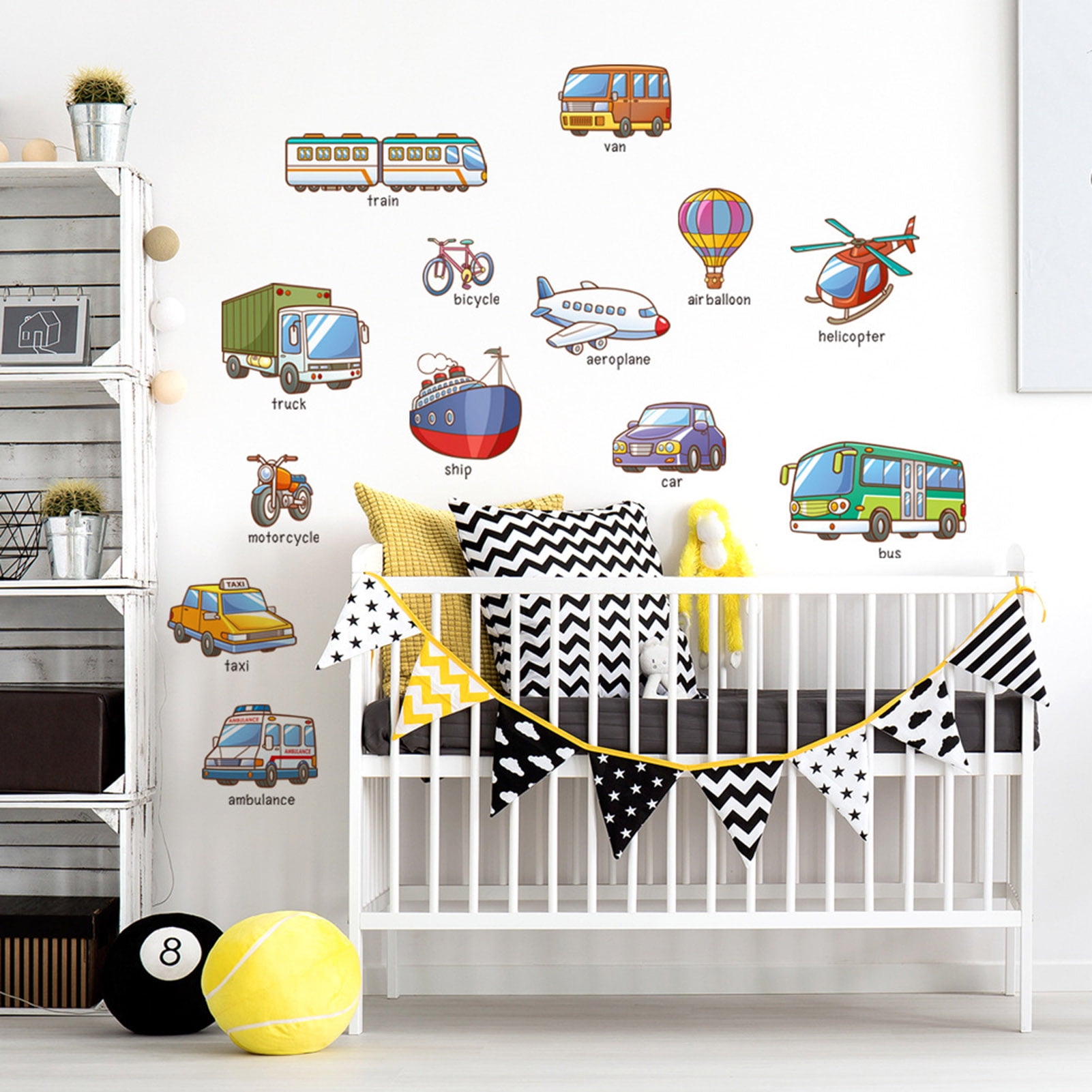 Removable Cars Wall Decals For Kids - 13 Vehicle Stickers For Nursery, Bedroom, Or Playroom
