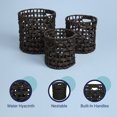 thumbnail image 6 of happimess BSK2033C-3SET Lasuna Coastal Bohemian Water Hyacinth Handwoven Checker Weave Nesting Baskets with Handles, Black (Set of 3), 6 of 6