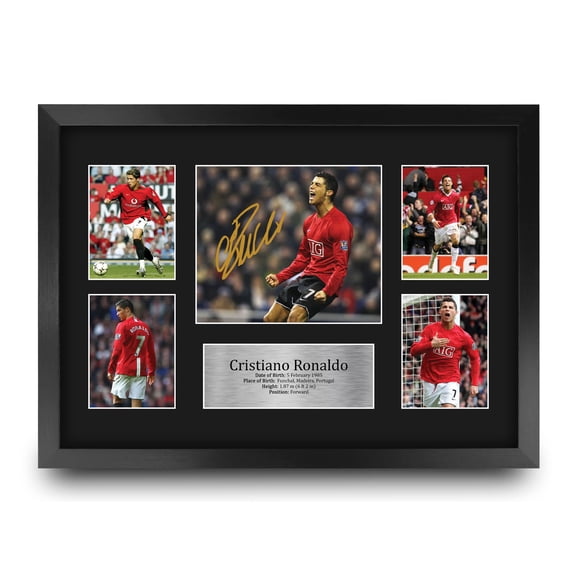 Foto impresa autógrafa de Cristiano Ronaldo de 40 x 30 cm con marco