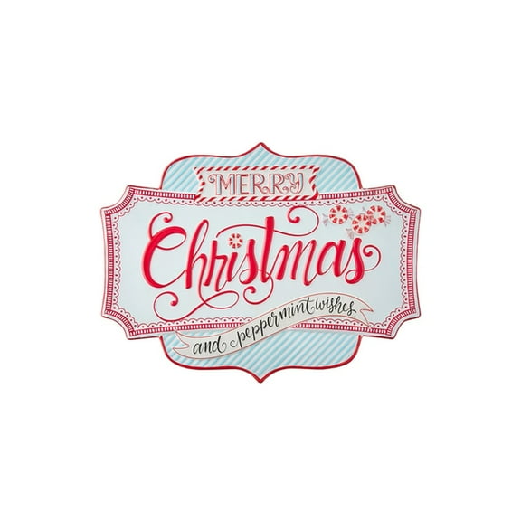 Raz Imports 2021 Peppermint Parlor 18" Peppermint Wishes Embossed Metal Wall Art
