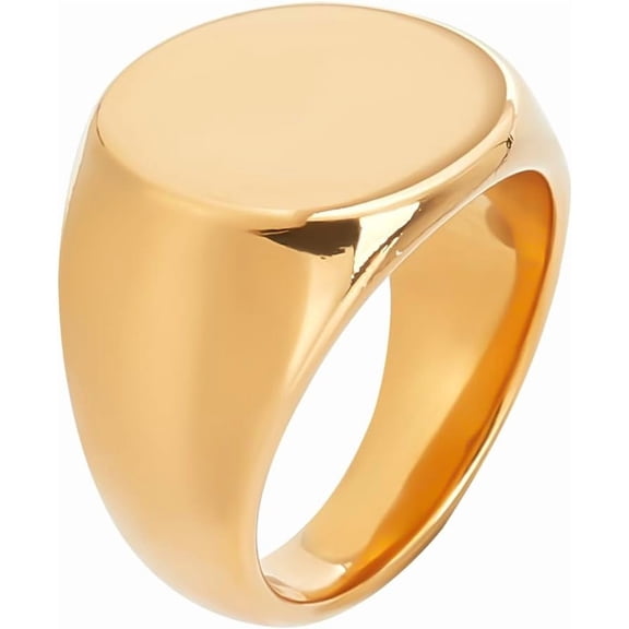 Classical Simple Round Signet Ring Golden 304 Stainless Steel Finger Rings Round Shape Classical Simple Plain Wedding Engagement Statement Pinky Band Signet Ring for Jewelry Gift Gold