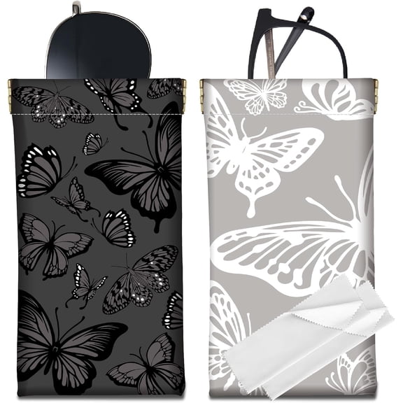 1 set 2pcs 2 styles PU Leather Rectangle Eyeglass Cases Eyeglass Sunglasses Protector Pouch Butterfly 180x90mm 1pc/style