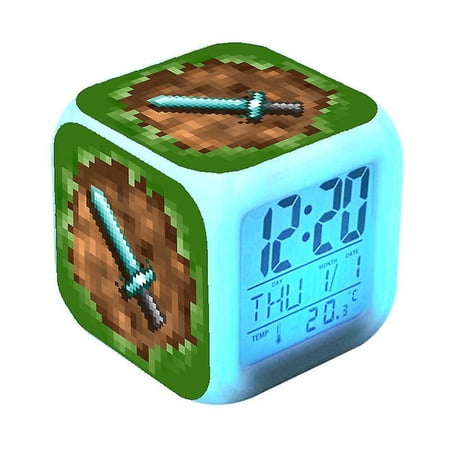 Minecraft Colorful Alarm Clock Color Changing Light Anime Cartoon Clock ...