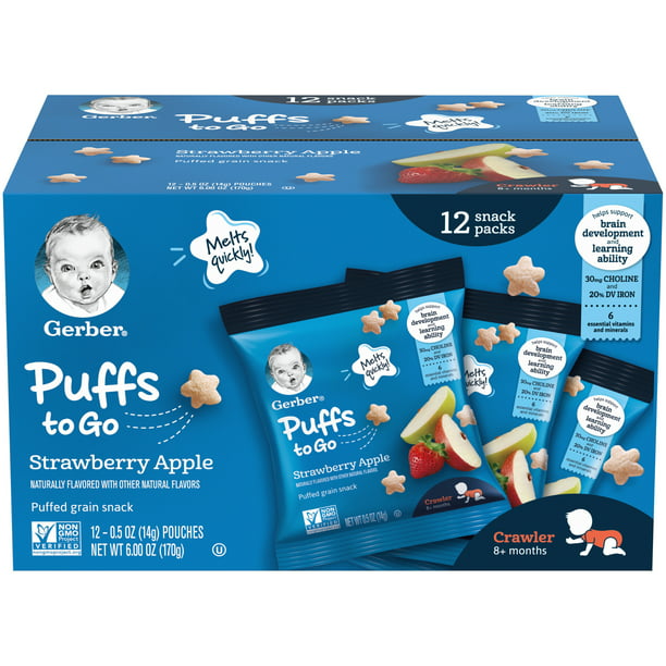 Gerber Puffs to Go Puffed Grain Snack, Strawberry Apple, 0.5 oz. Pouch