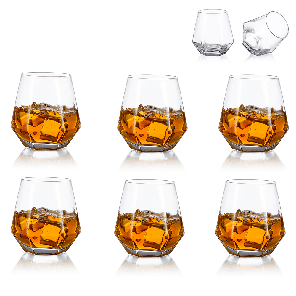 Whiskey Glasses Set of 4 Diamond Cut Tumblers Scotch Bourbon Drinking Glass 10oz for sale online 