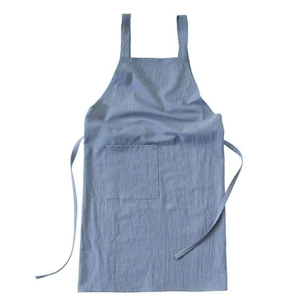 Delantal de lino con babero de bolsillo, delantal de floristería, delantal informal de cocina para el hogar, delantal suave para barbacoa, Azul