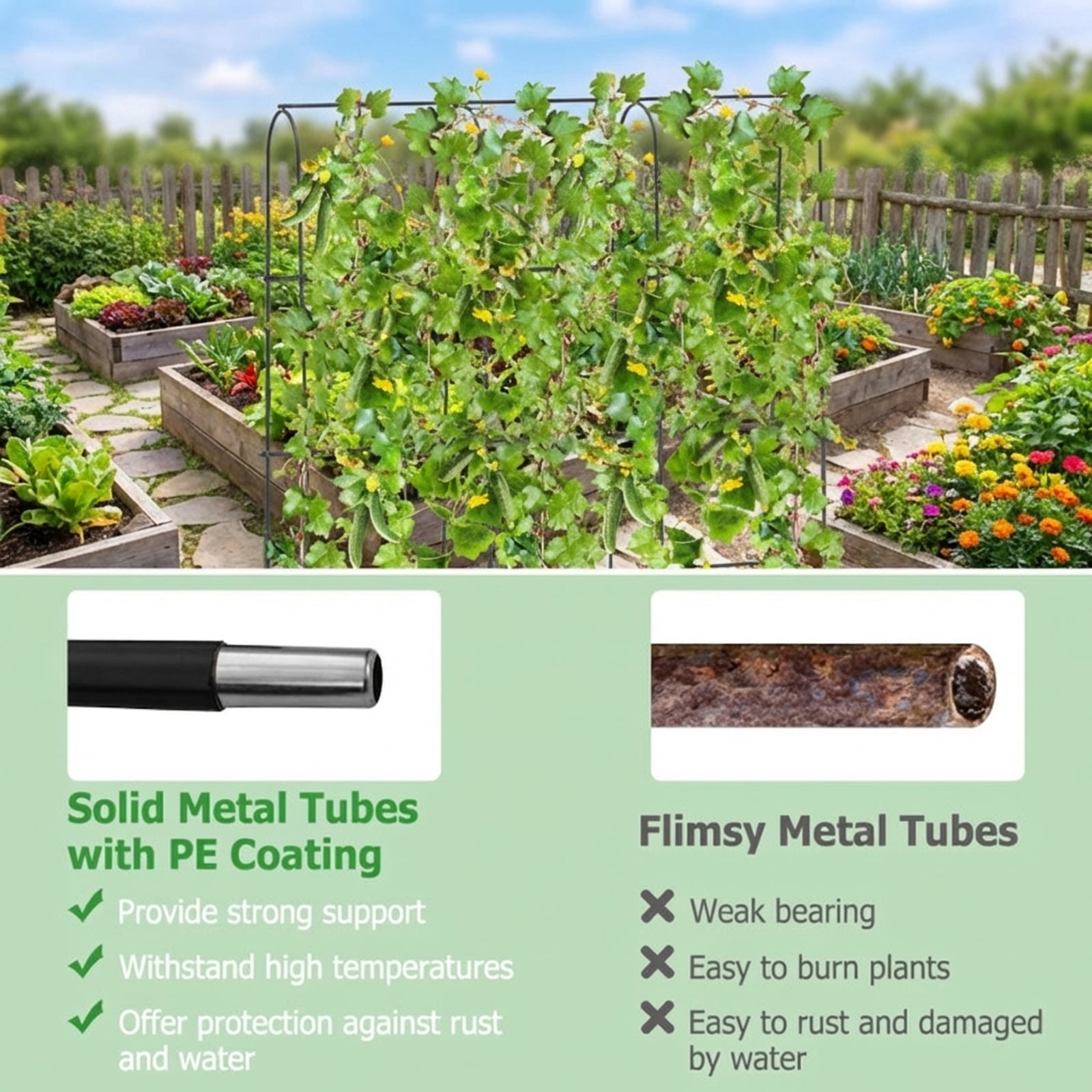 Biotree 71 x 71 Inch U-Shaped Tall Garden Arched Trellis for Climbing Plants Tomatoes and Vegetables - Black