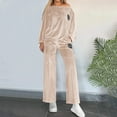 thumbnail image 2 of AINIYS Soft Velour Outfits for Women Casual off-shoulder Set Solid Color Velvet Sweatshirt and Sweatpants Fall Outfits Khaki S, 2 of 9