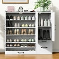 thumbnail image 2 of Multifunctional Shoe Cabinet with Stool, Adjustable Shelves Storage Organizer, Retractable Toe-Kick Drawer, Entryway Bench with Sturdy Top for Hallway, Living Room, White, 2 of 10