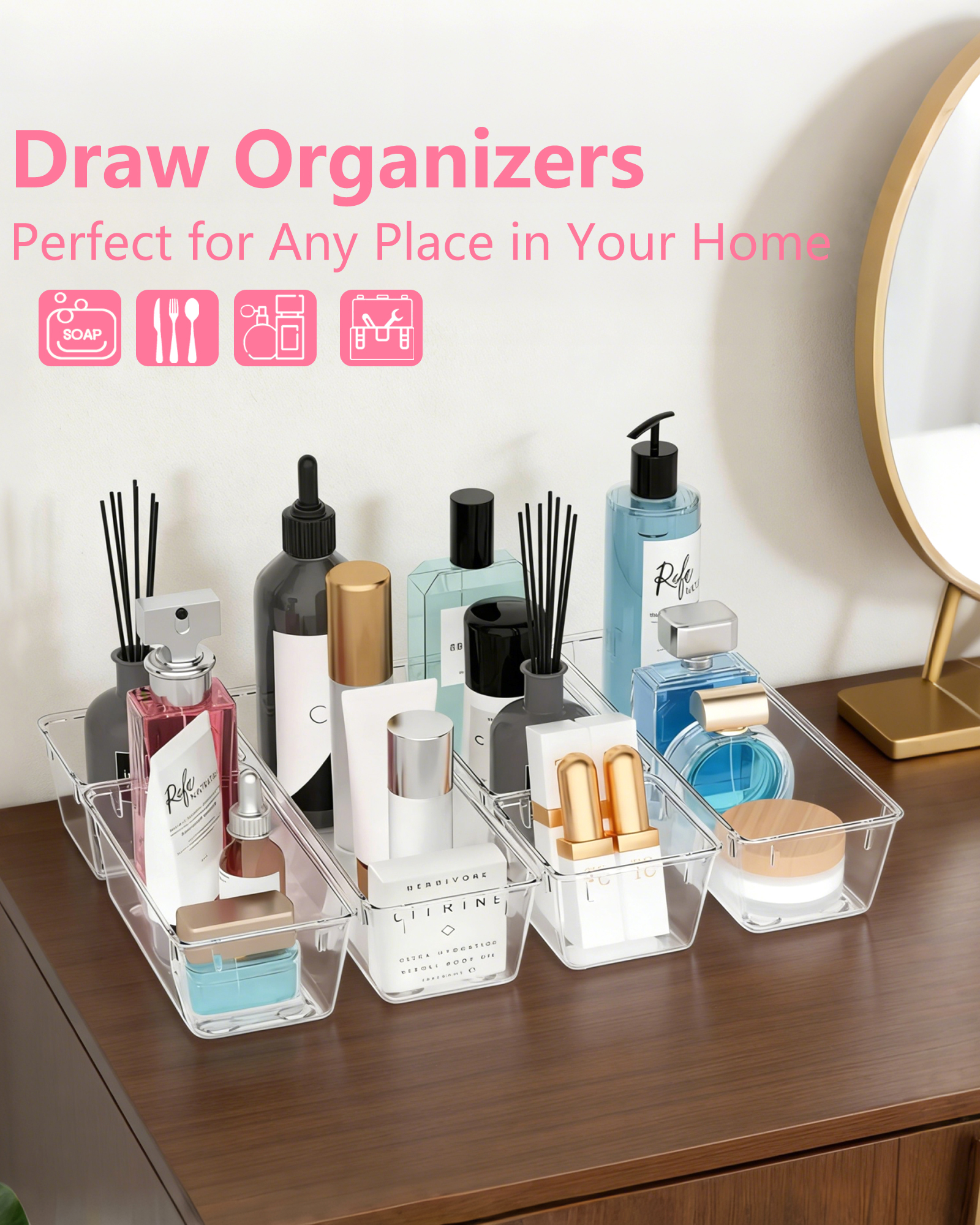 Asnews 13-Piece Plastic Drawer Organizer Set, Clear photo 4