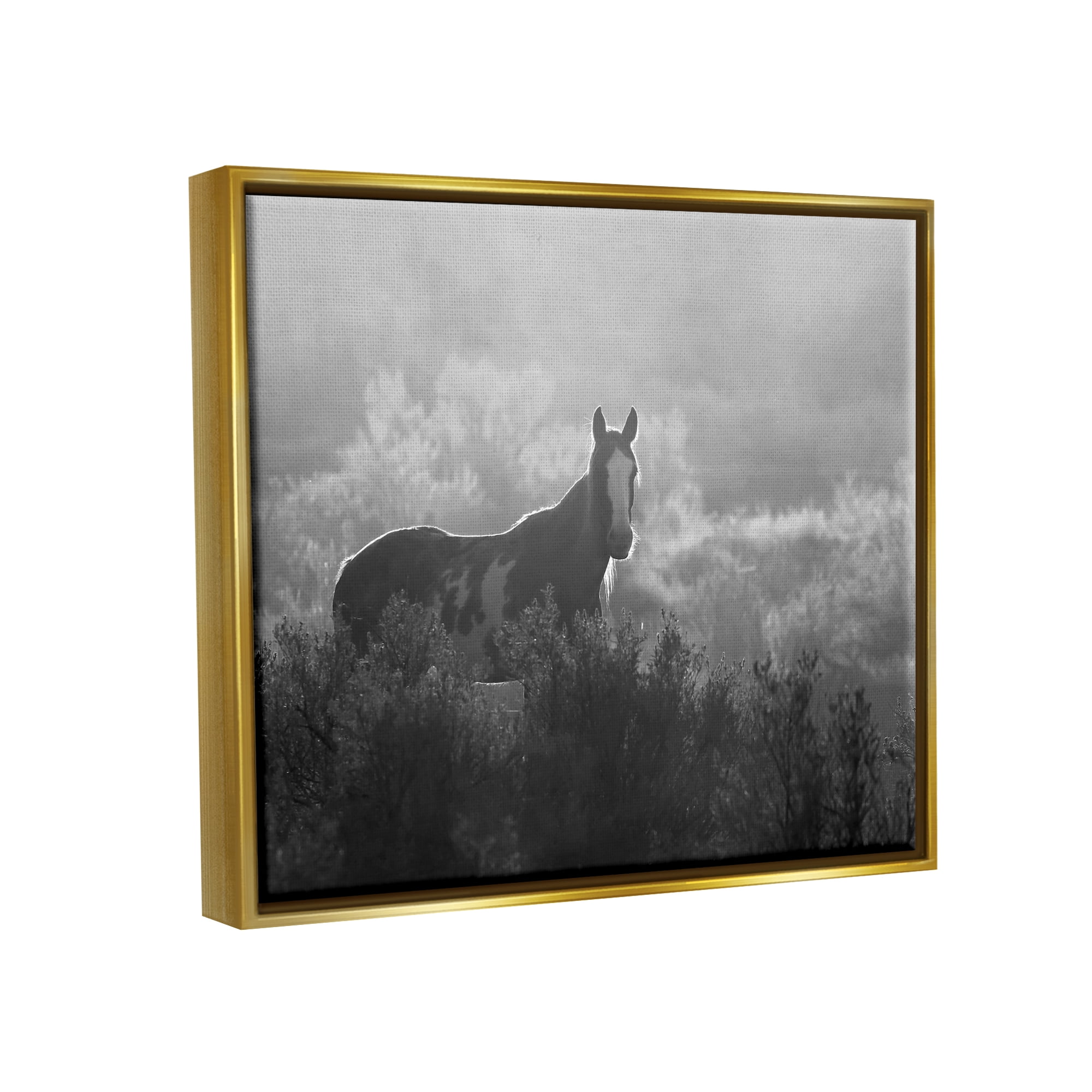 Stupell Industries Horse in Nature Trees Landscape Photography Gold Floater Framed Canvas Art Print Wall Art, 21 x 17