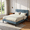Blue, variant on BSHTI King Bed Frame with Velvet Upholstered Headboard, King Size Fabric Upholstered Platform Bed Frame, Modern Bedroom Furniture with Wood Support, No Box Spring Needed, Beige