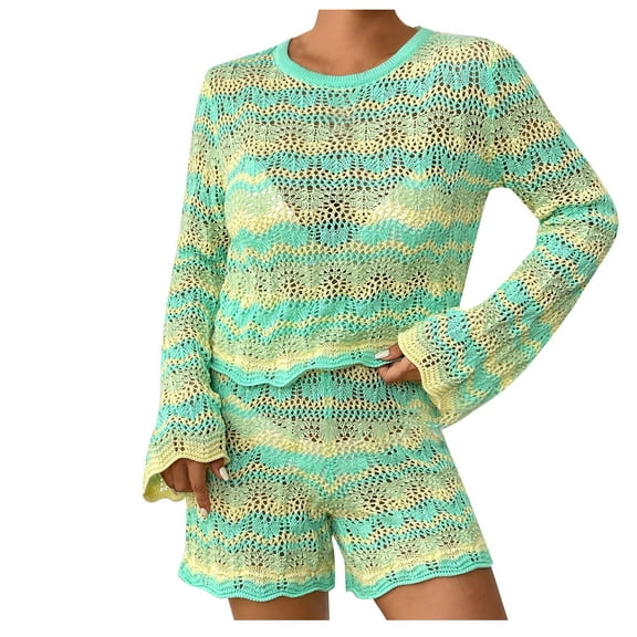 IROINNID Sweater Sets for Women Two-Pieces Long Sleeve Long Sleeve Sweater with Knit Shorts Home Sets Casual Daily Wear,Green