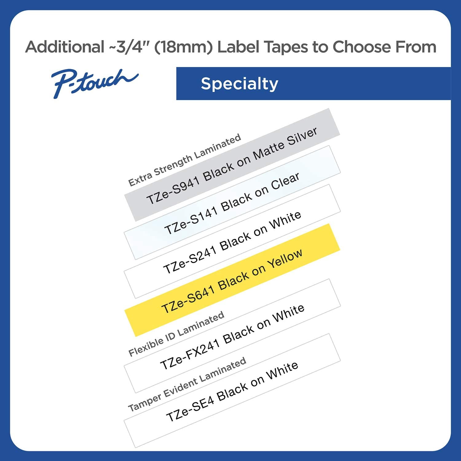 Genuine Brother TZE-241 3/4" (18mm) Black on White P-touch Tape for Brother PT-2100, PT2100 Label Maker