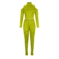 thumbnail image 3 of AherBiu Workout Bodysuits for Women Long Sleeve Slim Stretchy Comfy Rompers Cold Shoulder Skinny Jumpsuit, 3 of 5