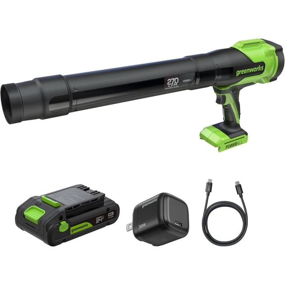 Greenworks 24V (130 MPH / 270 CFM) Brushless Compact Leaf Blower, Powerful for Yard, Patio, Deck and Driveway Cleanup, Includes 3.0Ah USB-C Battery and GaN Charger