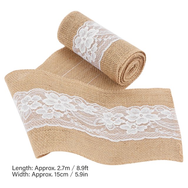 Cinta de arpillera con encaje blanco, 2,7 m Rollo de yute natural para la decoración de la boda de la fiesta de cumplea?os Ecomeon no