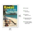 thumbnail image 2 of Hawaii - Outrigger Canoe (Wa’a) - Diamond Head Crater - United Air Lines - Vintage Hawaiian Travel Poster c.1960s - Fine Art Matte Paper Print (Unframed) 30x44in, 2 of 4