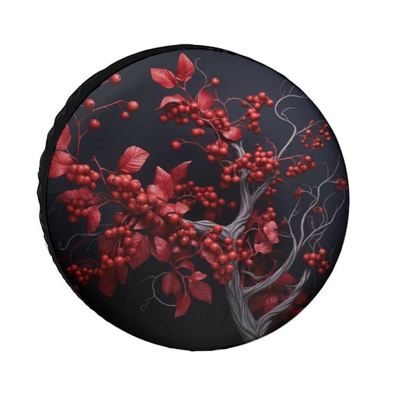 Red Berries Camper Spare Tire Cover Christmas Holly Berries Polyester Universal Spare Wheel Tire Cover Wheel Covers Universal Fit for Trailers SUV Truck Camper Travel 12inch
