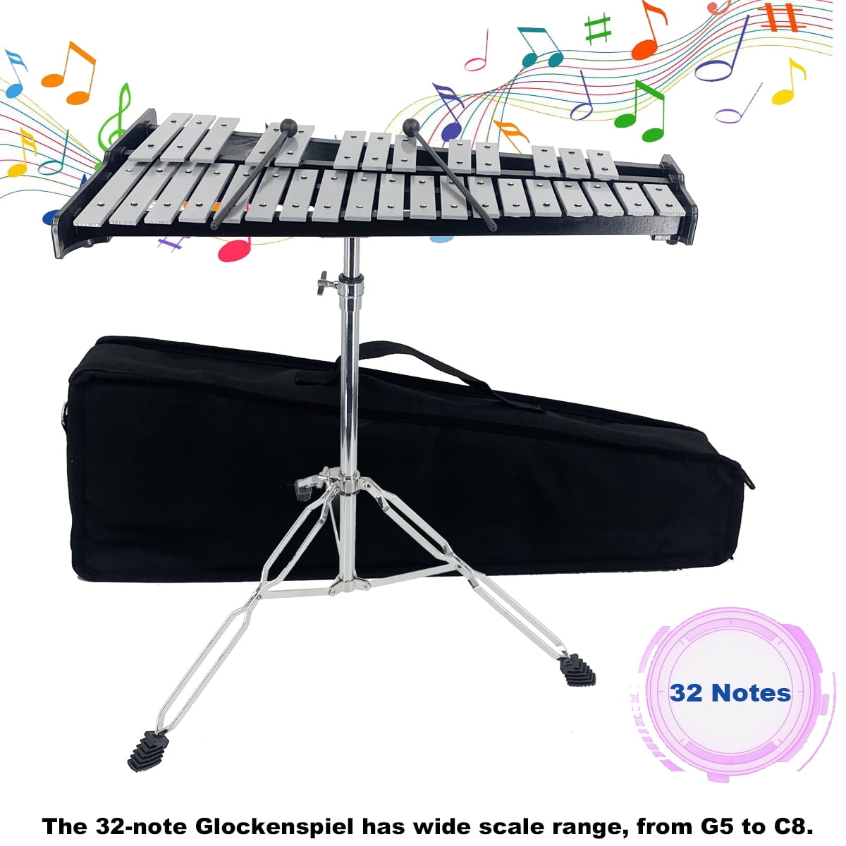 Professional 32 Note Glockenspiel Xylophone Bell Kit Percussion Kit for