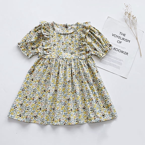 Gyratedream Kids Baby Girls Cotton Floral Princess Dresses Summer Dress,2-8Y