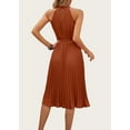 thumbnail image 4 of FreshPretty Women's Summer Sleeveless Halter Neck Pleated Midi Cocktail Dresses A Line Flowy Beach Sun Dress with Belt, 4 of 5