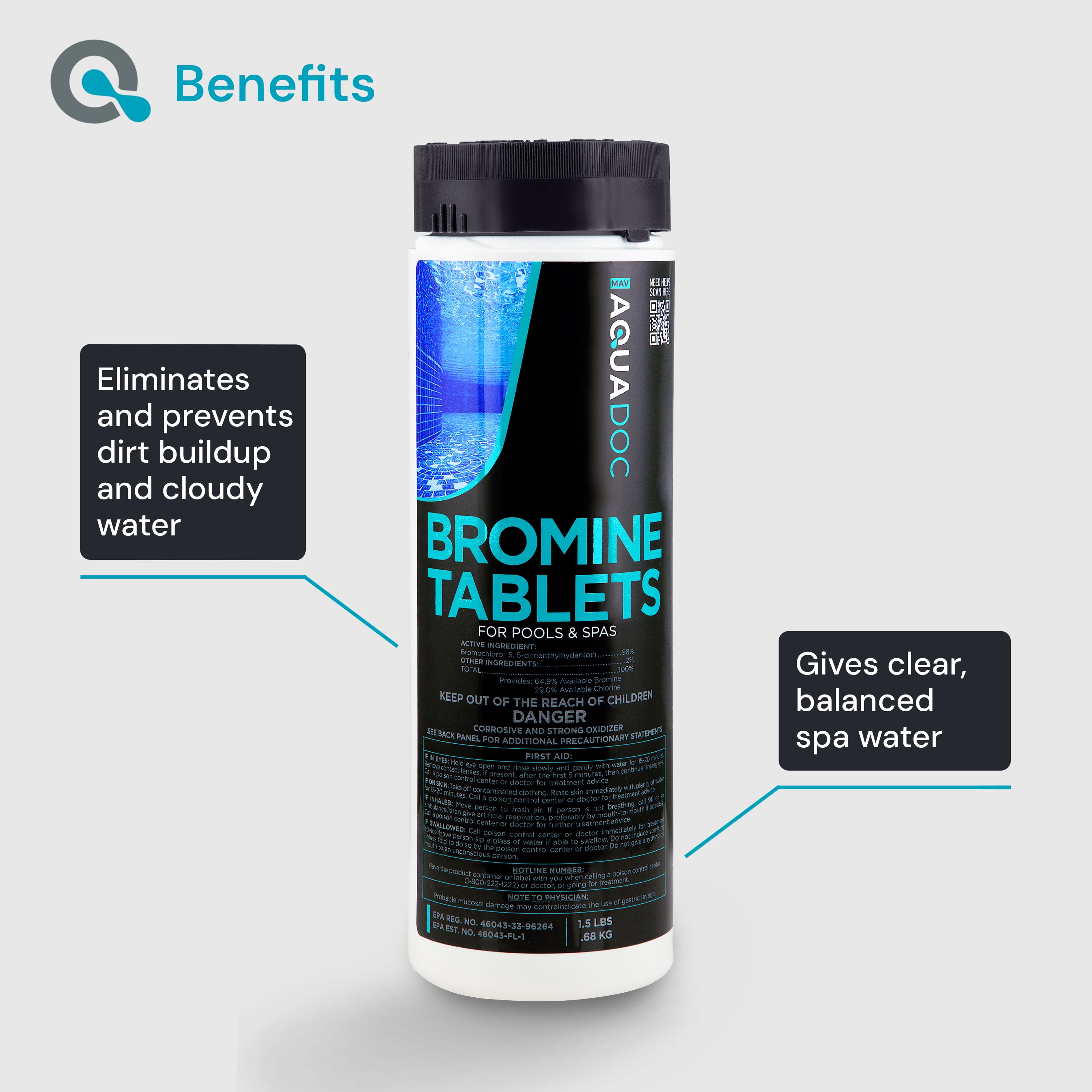 AquaDoc Hot Tub & Spa Bromine Tablets – Non-Chlorine Sanitizer for Clean & Balanced Water, 1.5lbs