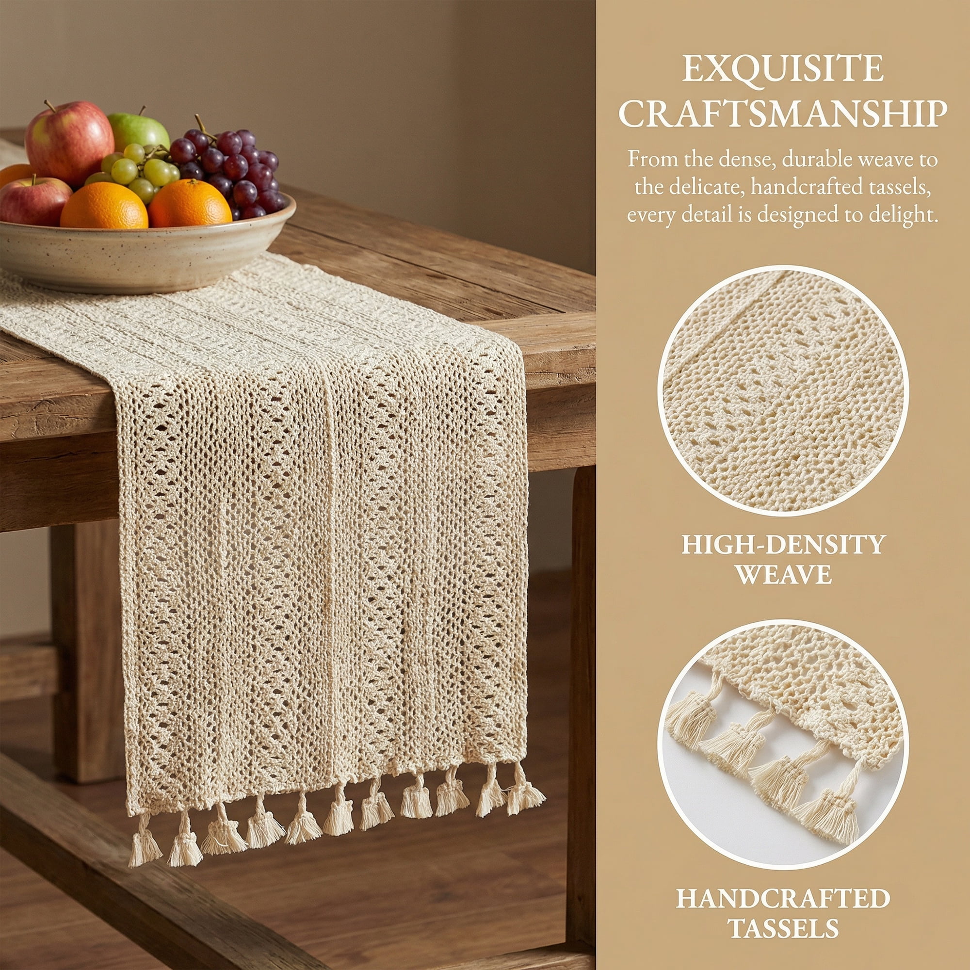 Unique Bargains Long Washable Cotton Kitchen Runner with Tassel Striped flower 63in