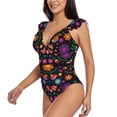thumbnail image 3 of Yiaed Colorful Floral2 Print Women's Ruffled One Piece Swimsuit V Neck Swimwear Slimming Monokini for Woman-Large, 3 of 8