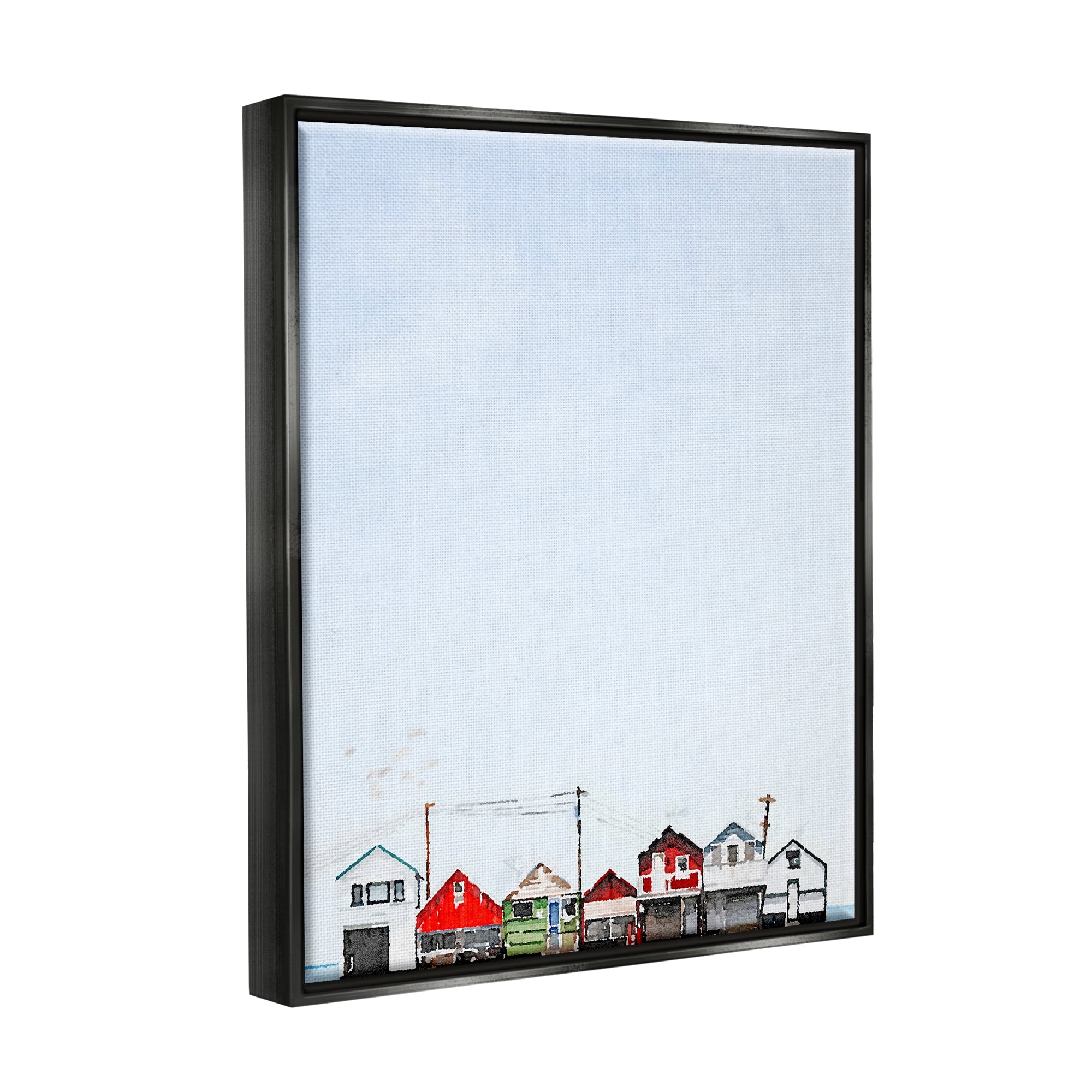 Stupell Coastal Beach Shacks Sky View Landscape Painting Black Floater Framed Art Print Wall Art