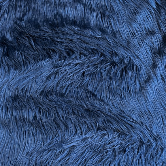 Navy Solid Shaggy Long Hair Pile Faux Fur
