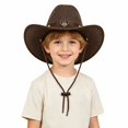 thumbnail image 2 of Kids Outdoor Cowboy Hat for Children Classic Western Style Sun Hat with Woven Cord and Wind Design, 2 of 4