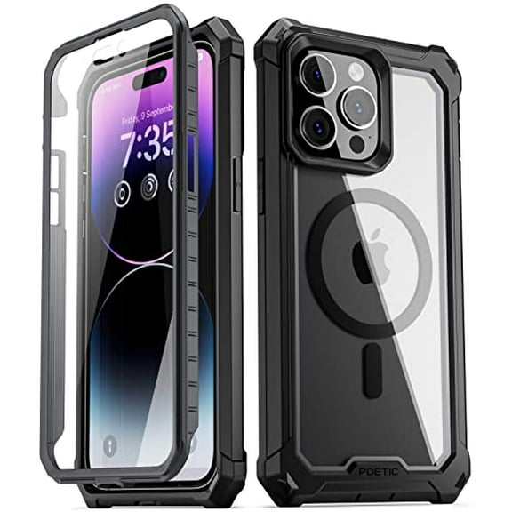 Poetic Guardian Magsafe Case for iPhone 14 Pro Max 6.7 inch, Clear Case with Built-in Screen Protector Black