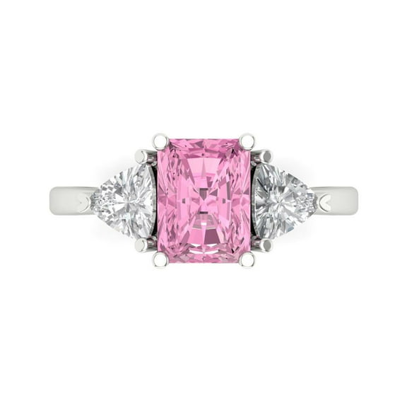 Three-Stone Engagement Ring for Women - 2.82ct Simulated Pink Diamond in 14K White Gold Promise Ring