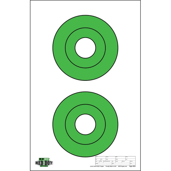 25 EZ2C Red Dot Optics Two 6.5" Green Bullseyes by EZ2C USA MADE Shooting Paper Targets  High Visibility Firearms and Rifles 11" x 17"  Style RD1 (25 Count)