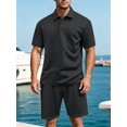 thumbnail image 5 of Men's Textured Short Sleeve Collared Shirt & Shorts Set Black S, 5 of 7