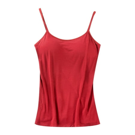 Red Womens Summer Shirts  Sleeveless White Tank Top Woman  Modal Women S Tops  Bras Top for Women Tank Tops Adjustable Strap Basic Solid Camisole Sexy V Neck With Built In Padded Bra Vest