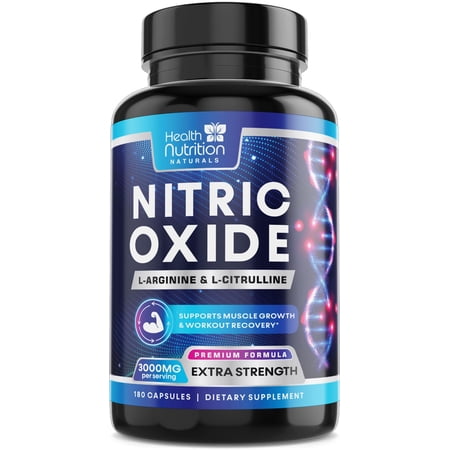 Nitric Oxide Booster 2560mg - Extra Strength L Arginine & Citrulline Supplement for Men & Women - Premium Muscle Supporting Nitric Booster - Natural Energy & Heart Health Support - 120 Capsules