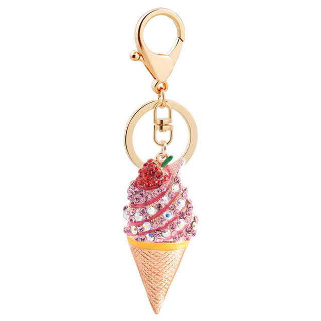 Llavero bonito con forma de helado para mujer, regalo de joyería (rosa)