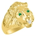 thumbnail image 4 of RYLOS 14K Yellow Gold Lion Head Ring Diamond in Mouth & Gemstones in Eyes Fun Designer Rings - Emerald Mens Jewelry Size 10, 4 of 9