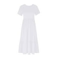 thumbnail image 4 of VSSSJ Womens Summer Casual Short Sleeve Crewneck Dress Solid Color Loose Flowy Tiered Ruffle Maxi Beach Sun Dress with Pockets White XL, 4 of 8