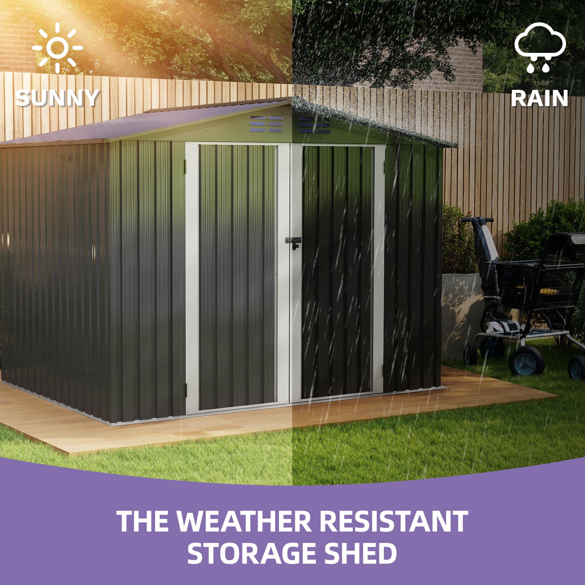 Uforic 7'x5' Metal Outdoor Storage Shed, Waterproof Tool Shed with Lockable Door and Vents, Storage Unit for Bike, Tools, Lawn Mower, Backyard Patio Lawn, Dark Gray