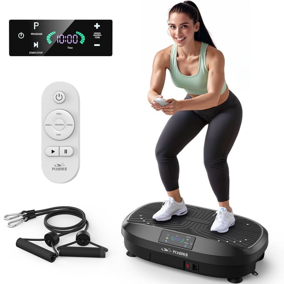 FLYBIRD Vibration Plate Exercise Machine, Lymphatic Drainage Machine, Whole Body Workout Vibration Platform w/ 2 Resistance Bands for Wellness and Fitness