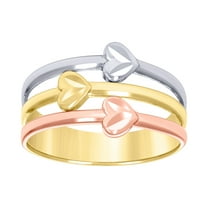 10k Tri-color Gold Womens Semanario Love Hearts Ring 11.6x5.3mm Wide Statement Ring for Women