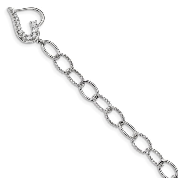 Sterling Silver Journey Heart Cubic Zirconia Dangle Bracelet - 7.5 Inch - Lobster Claw - Measures 19mm Wide