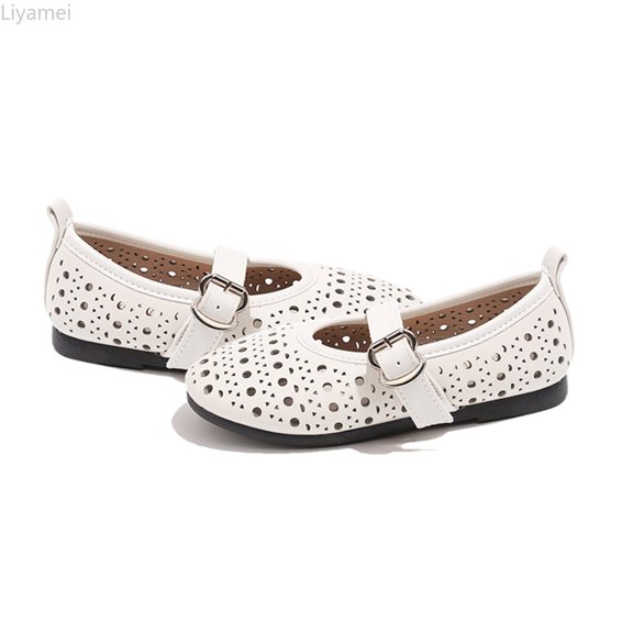 Liyamei Girls' Small Leather Shoes Summer And Autumn 2026 New Children's Hollow Show Shoes Medium And Large Children's Soft Soled Shoes Girls Dress Sandals Size Beige 23
