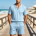 thumbnail image 2 of Zenithor Men's 2 Piece Cotton Linen Sets Summer Short Sleeve Button Placket Shirt and Shorts Casual Outfits for Beach Vacation XS-3XL, 2 of 6